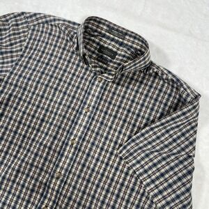 Van Heusen Tan Plaid Button Down Collared Men Medium 15-15.5 Wrinkle Free‎